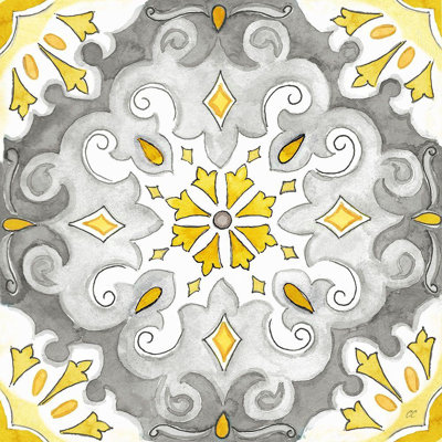 «Red Barrel Studio® Coulter, Cynthia Gallery», art sur toile titré: Joyau médaillon jaune gris