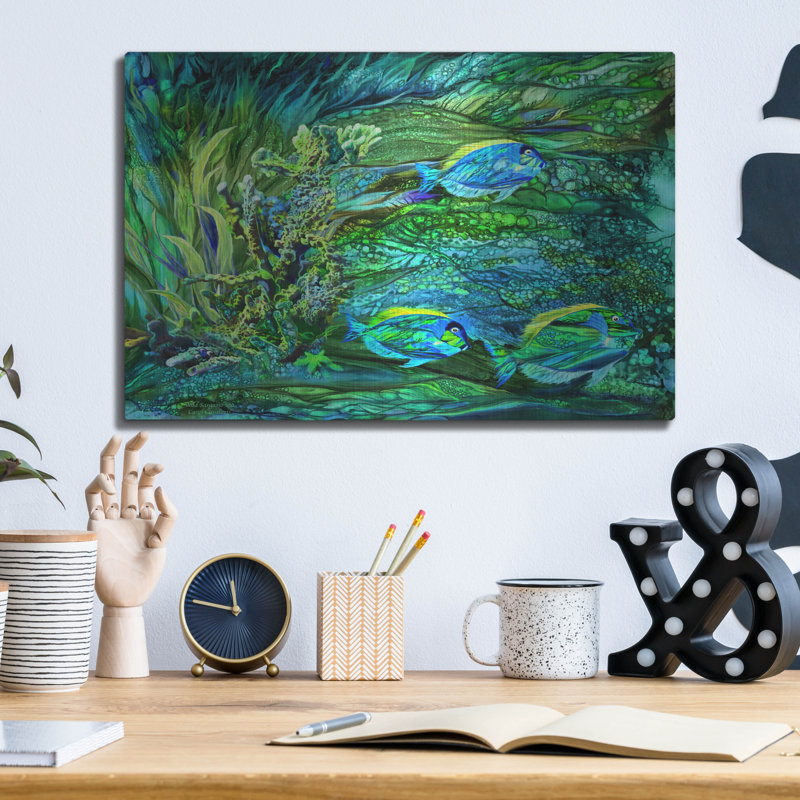 Art mural en métal Latitude Run® «Wild Sargasso Sea» par Carol Cavalaris, H 12 po x l 16 po