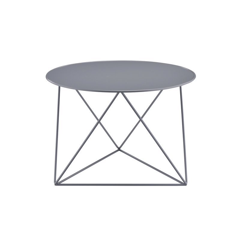 Stylish Gray Metal Table With Round Surface And Triangle-Shaped Legs For Any Room Function Purpose, Tabletop