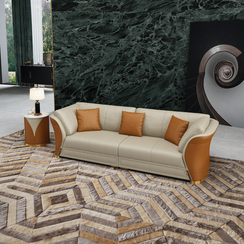 Canapé Ellenton, Sable beige / cuir cognac assorti