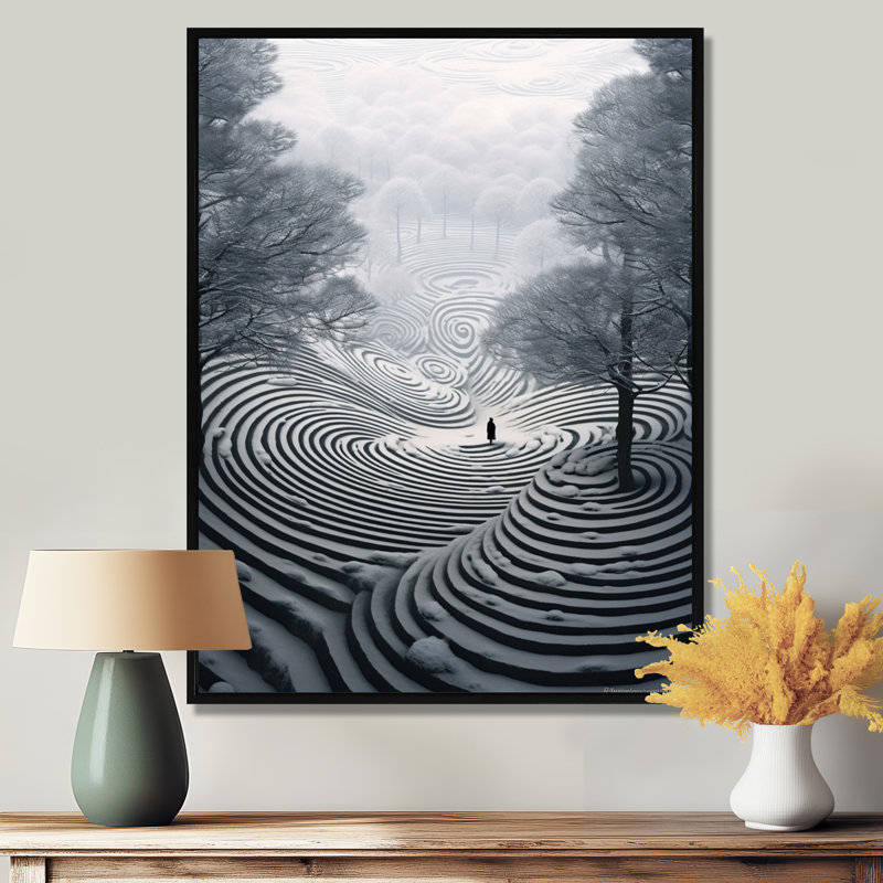 Hiver, arbre, paysage, paysage abstrait, art mural, salon, Cadre flottant noir, H 20 po x l 12 po x P 1 po