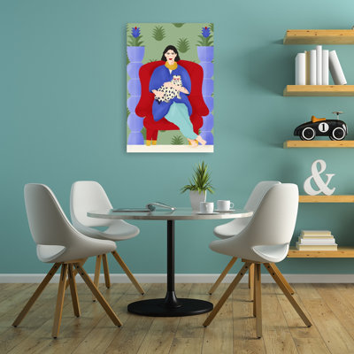 Violent Love Colorful Contemporary Cat Flower Portrait Wall Art Print by Jota De Jai - Wrapped Canvas Print