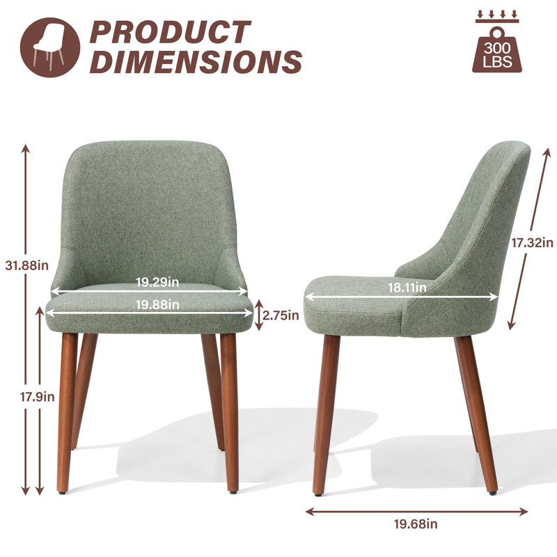 Wood Frame Upholstered Dining Chairs, Green