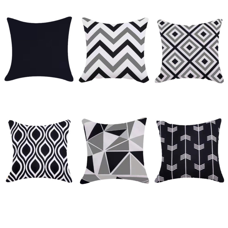 Elinor Indoor / Outdoor Geometric Square Cushion Cover, Black