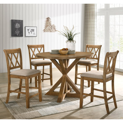 Cross-Buck Wood 5-Piece Counter Height Dining Set