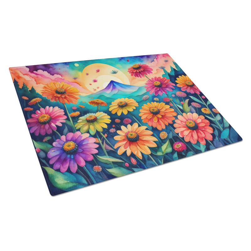 Grande planche à découper en verre Zinnias