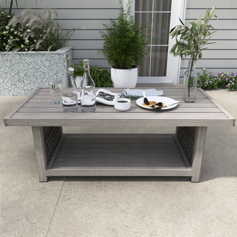 2-Tier Rectangular Aluminum Outdoor Coffee Table, Brown