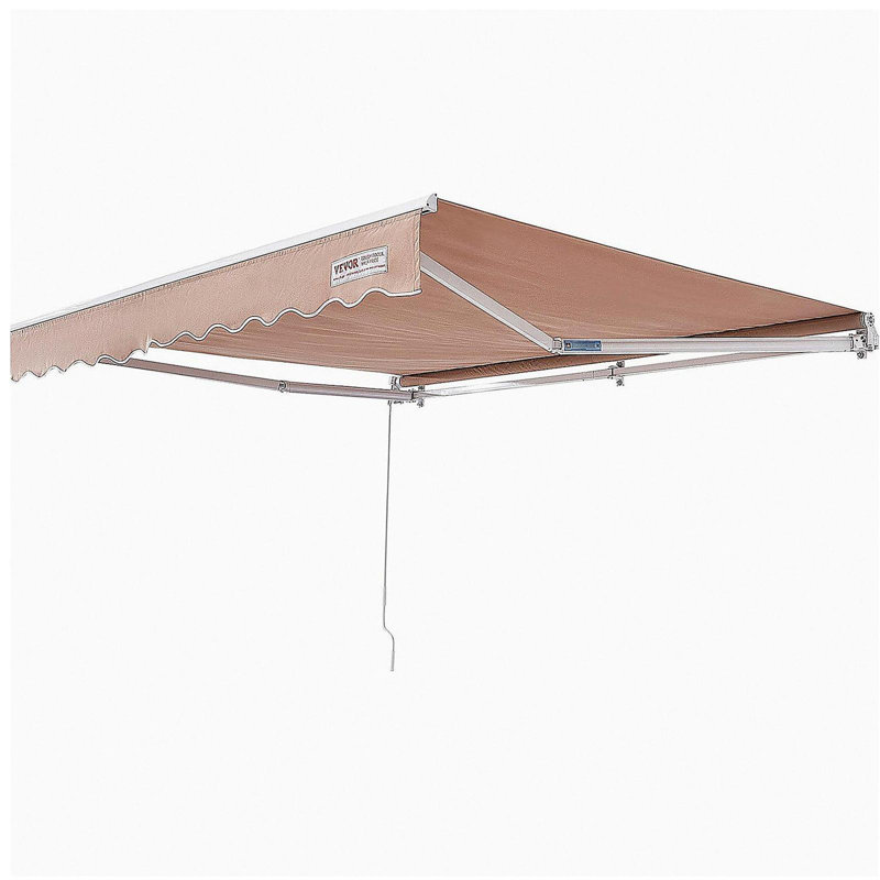 Manual Retractable Awning, 12 x 10 ft Outdoor Patio Awning Retractable Sun Shade, Water-Resistant Polyester Patio Door Window Awning Sunshade Shelter with Crank Handle for Backyard, Balcony