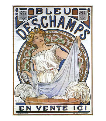 « bleu dsechamps sold here » par alphonse mucha-reproduction de publicité rétro non encadrée