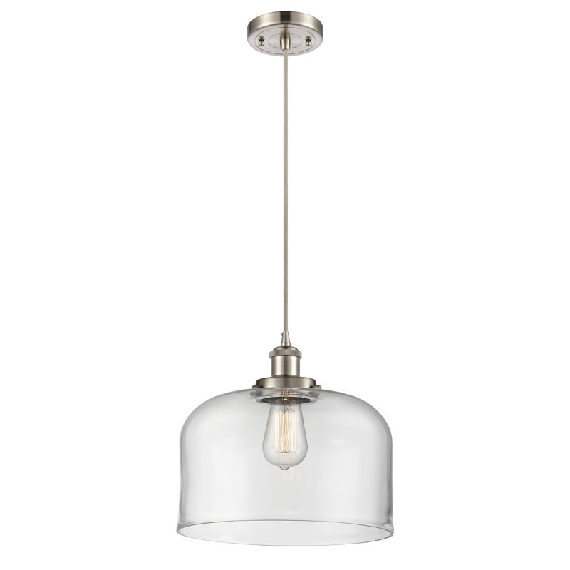 Mini luminaire suspendu à cordon 1 lumière Ballston Urban Bell, Clair, Nickel satiné brossé, DEL