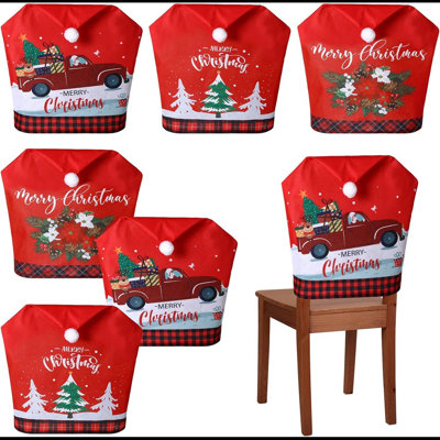 6 pièces de housses de chaise de Noël, chapeau de père Noël, housses rouges, dossier de chaise, housses de chaise de Noël, décoration pour le dîner de Noël, fête de Noël, fête, décor, 23,6 po x 19,6 po