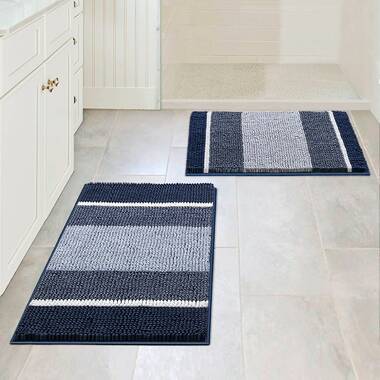 Striped Chenille Non Skid Bath Rug Latitude Run Color: Black