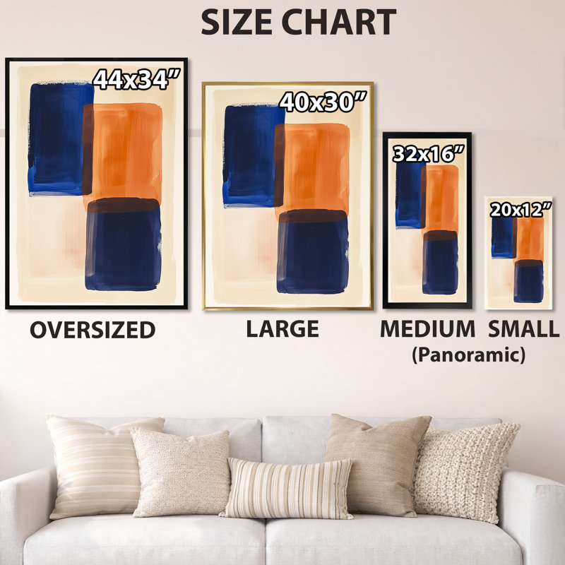 Blocs de cobalt et d'ambre - Décoration murale géométrique sur toile, H 32 po x l 16 po, Cadre photo noir
