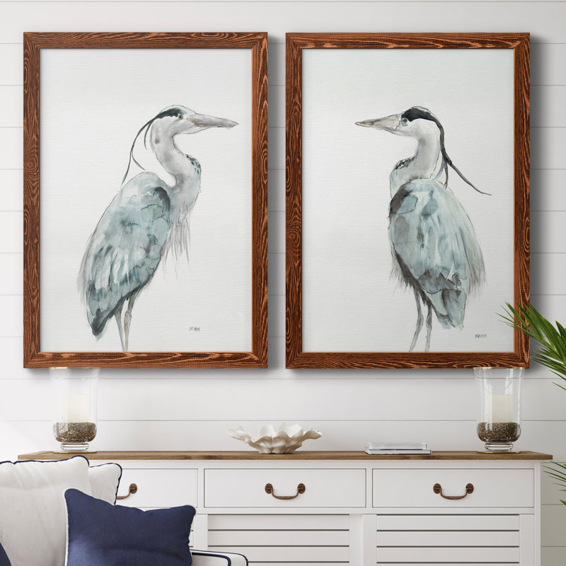 Blue Heron I - ensemble de 2 reproductions d'art sur toile encadrées, H 44 po x l 31 po x P 1 po, Cadre en érable