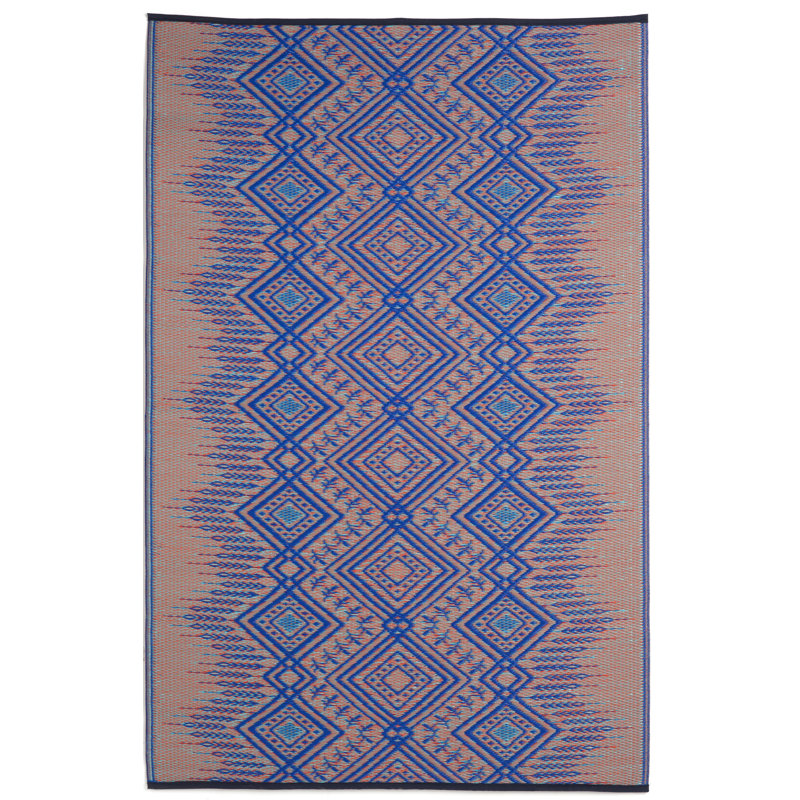 Blue Geometric Reversible Synthetic Outdoor Rug 6' x 9'