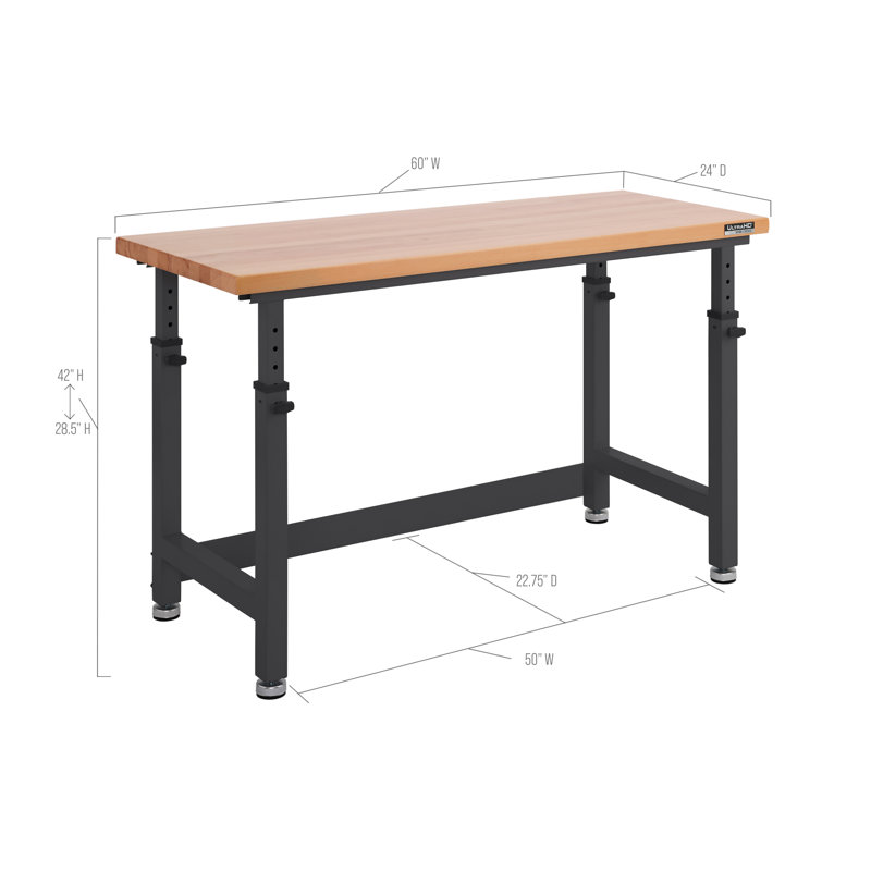 Seville Classics UltraHD Adjustable Height Workbench, 60" W x 24" D x 28.5" - 42" H, Graphite
