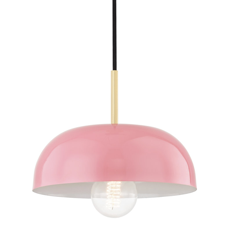 Avery 1 Light Pendant, Pink, Aged Brass, 4.25" H x 11" W x 11" D