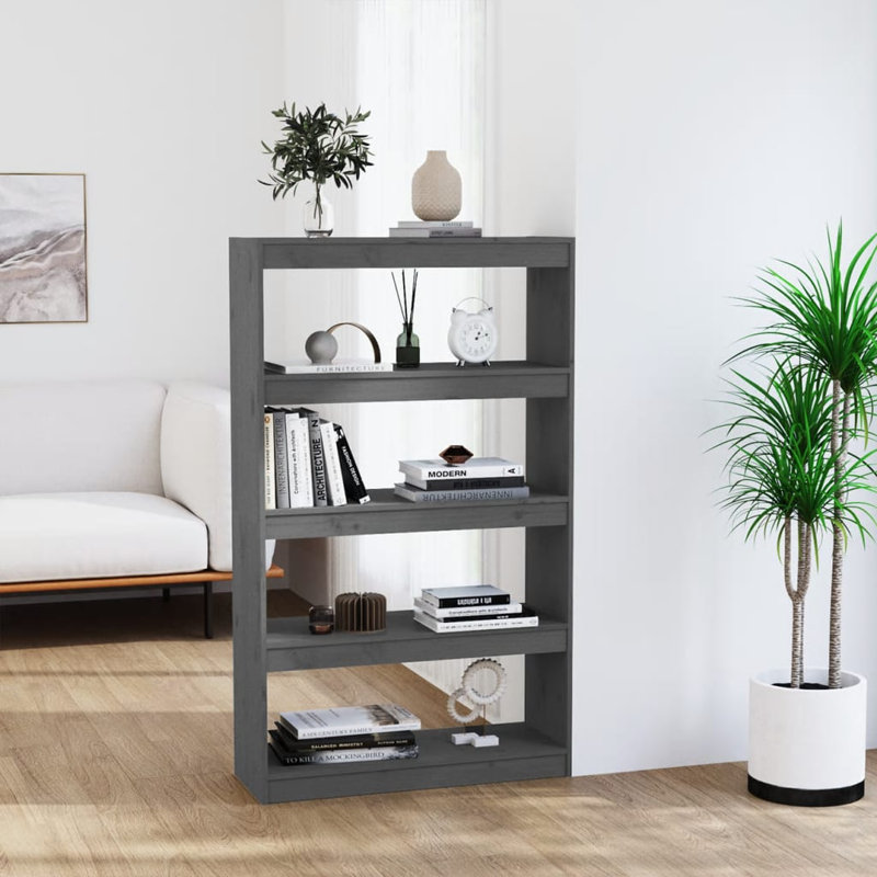 Jamarqus 135.5cm H Solid Wood Standard Bookcase, Grey, 135.5cm H x 80cm W x 30cm D