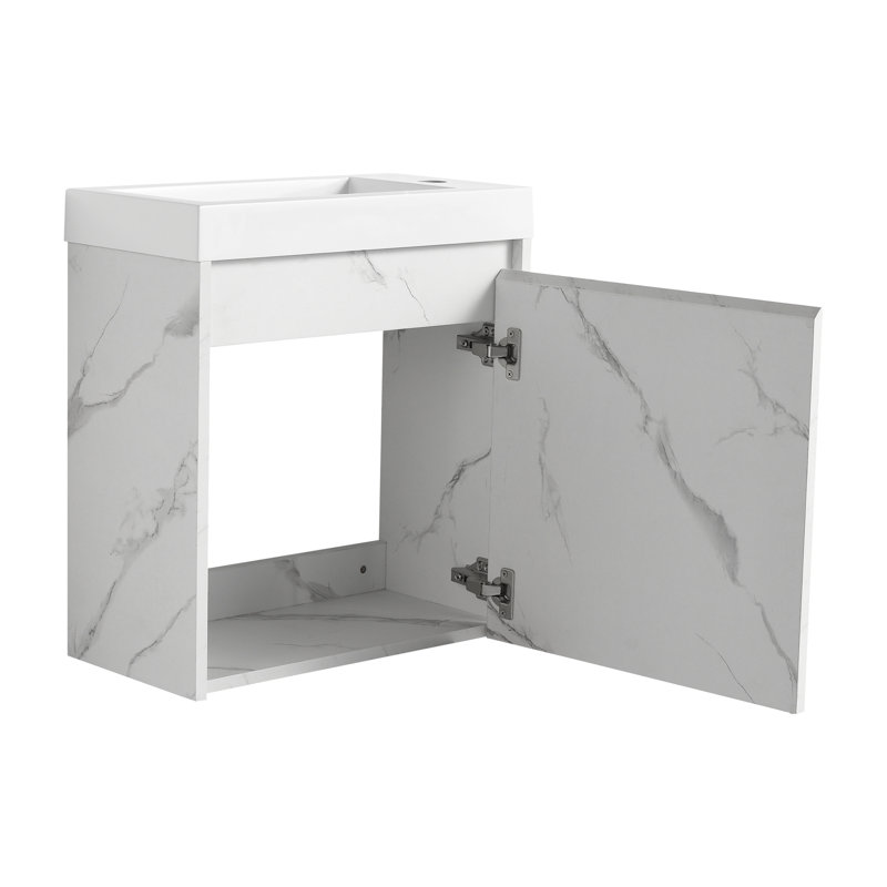 Armoire de salle de bain avec lavabo en résine et porte silencieuse à fermeture silencieuse - unité fonctionnelle à fixation murale