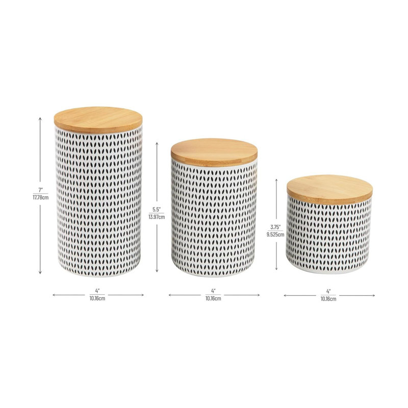 Ensemble de 3 pots, contenant à sucre, rangement pour café, couvercles, cuisine, céramique, noir et blanc