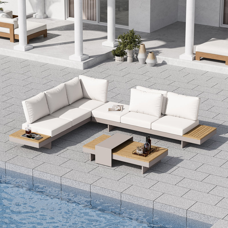 245.1Cm Wide Outdoor L-Shaped Patio Sectional Set with Cushions, White