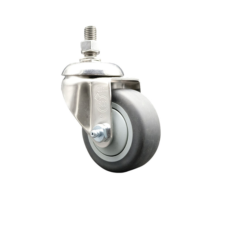 316SS Thermoplastic Rubber Wheel Swivel Threaded Stem Caster, 3" diameter