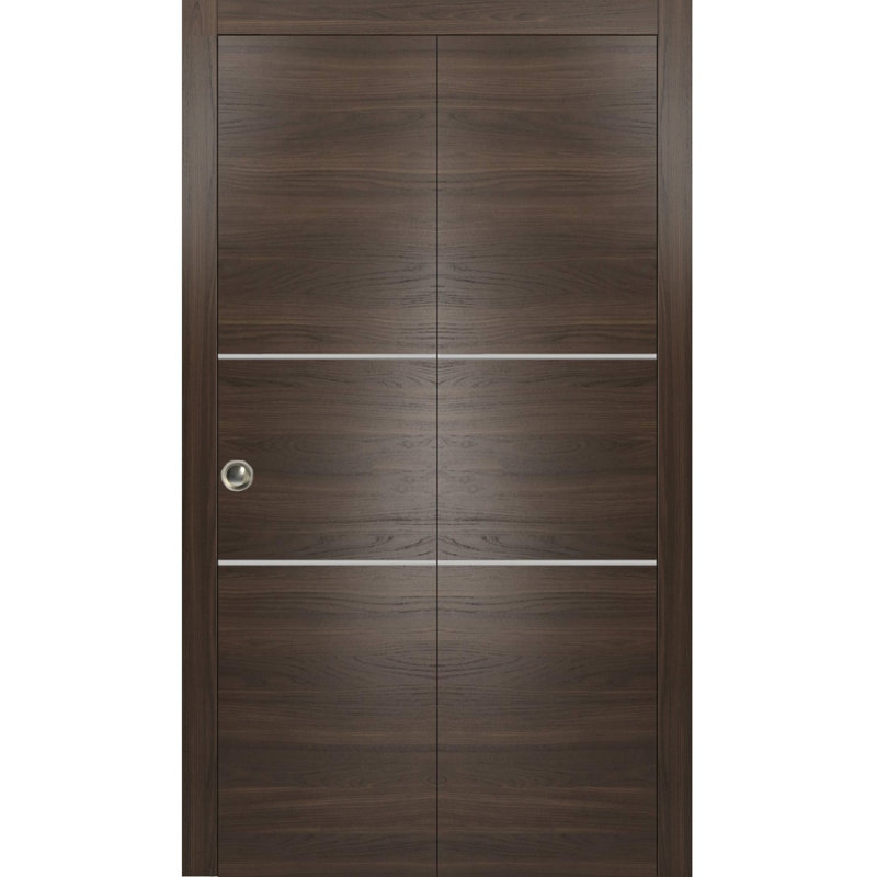 Porte pliante à panneaux en bois, Frêne chocolat, 60 po x 96 po