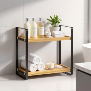 Countertop Bathroom Organizer with Detachable Basket, Freestanding Vanity Storage Shelf for Skincare, Multipurpose Rack for Bathroom, Kitchen & Closet