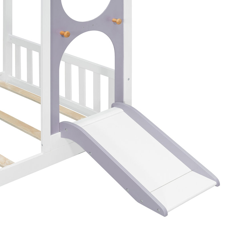Lit simple avec glissade, bande lumineuse à billes, lit plateforme en bois avec panneau avant et panneau avant, mobilier de chambre amusant