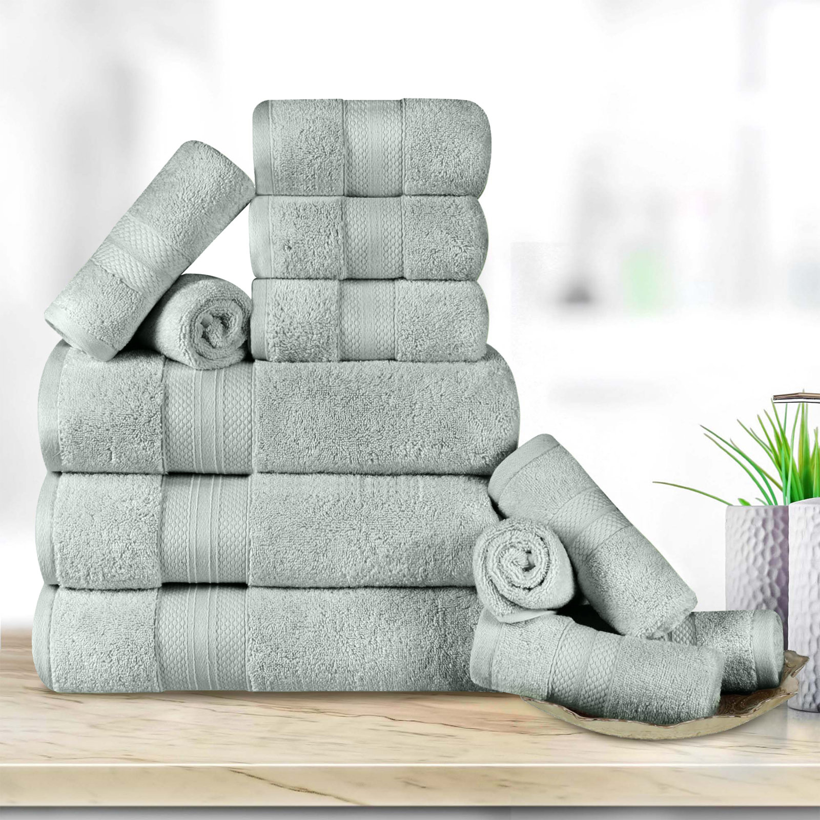 Finnian Ultra-Plush Heavyweight, 100% Turkish Towel Collection, Olive Green, 12 Piece Towel Set