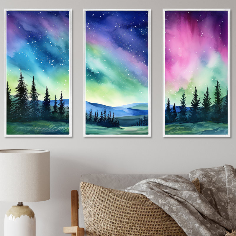 «Pastel Aurora Borealis Scenery II», ensemble d'art mural sur toile Aurora Borealis, H 28 po x l 36 po x P 1 po