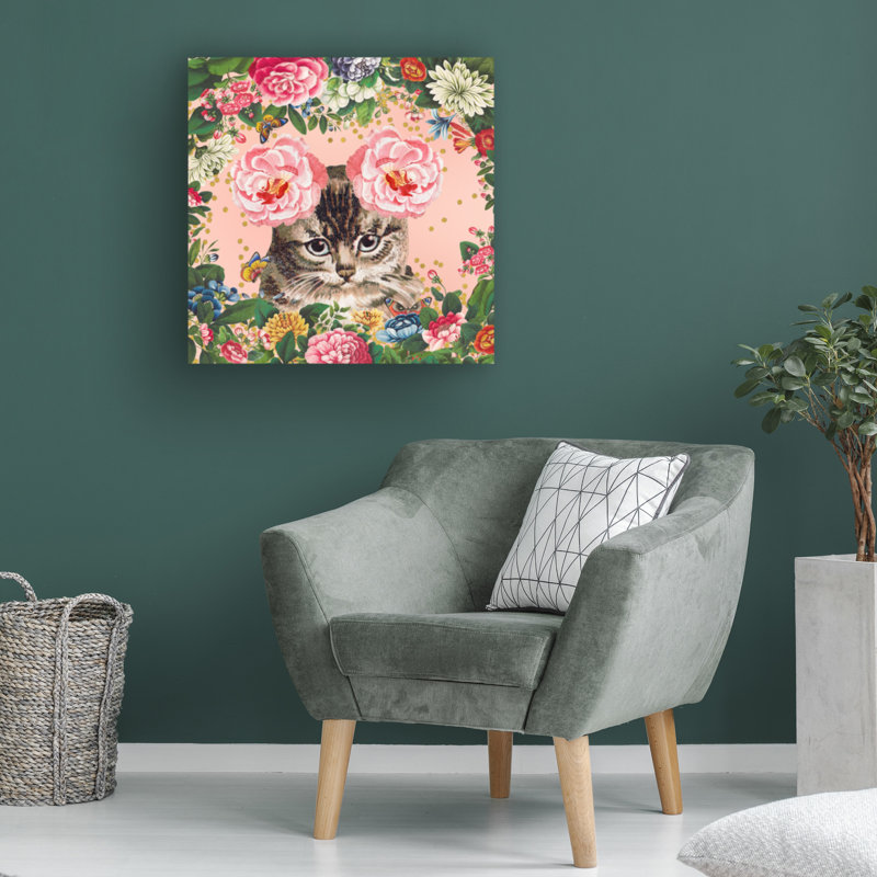 Jardin de chat - peinture sur toile tendue, H 14 po x l 14 po x P 2 po