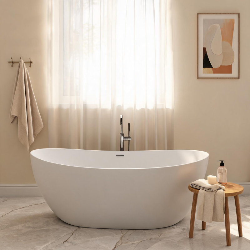 Baignoire de trempage autoportante à surface solide blanc mat 65 pouces