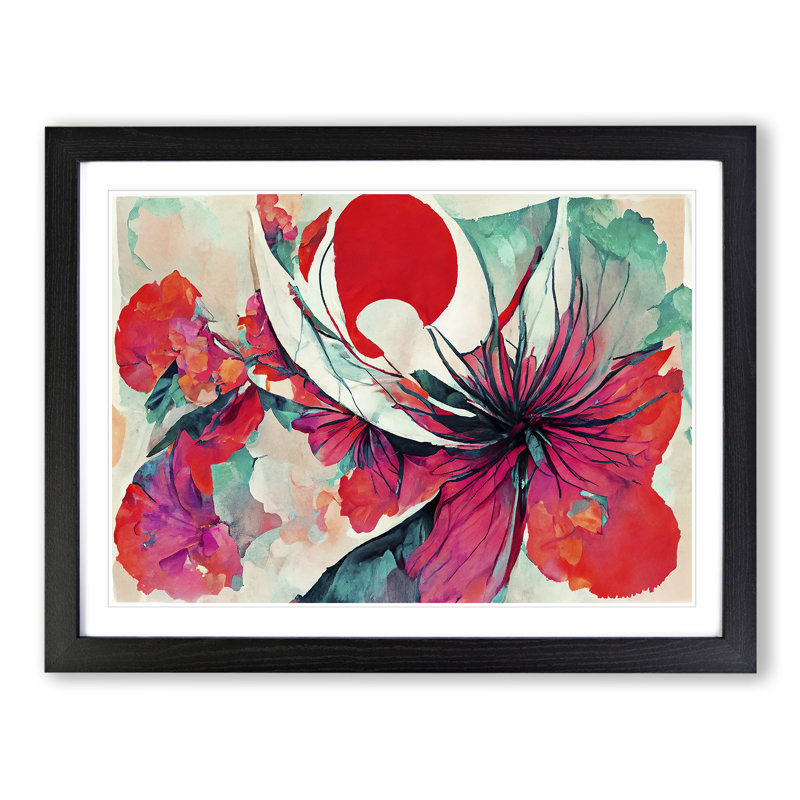 Floral - Single Picture Frame Print, Black, 46cm H x 64cm W x 2cm D