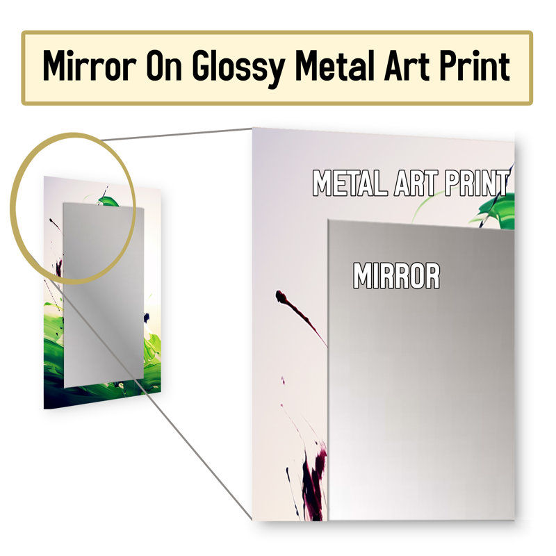 Green And White Abstract Ink Expression IV - Modern Rectangular Wall Mirror, 32" x 24"
