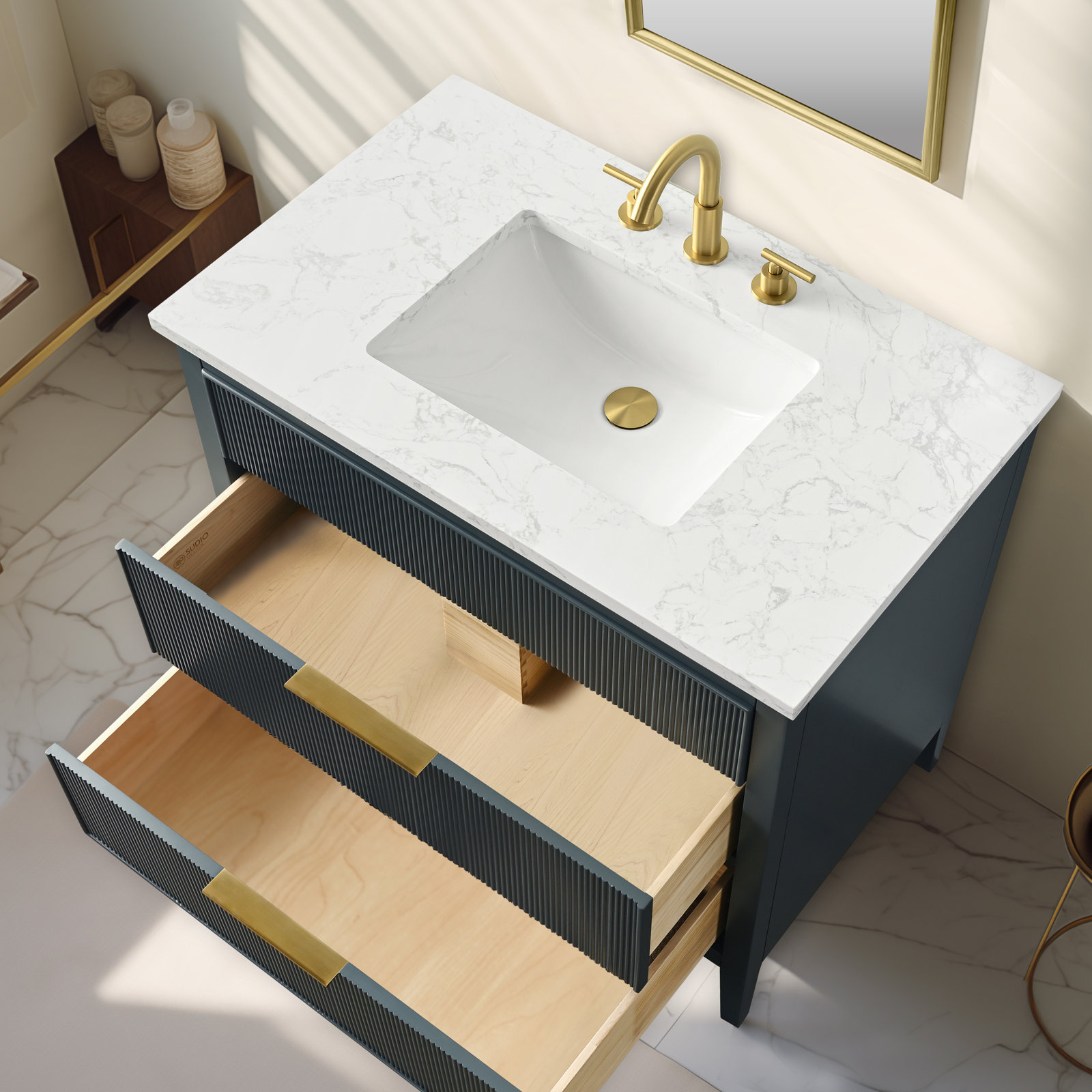 Bilroy 36'' Single Bathroom Vanity with Engineered Stone Top, Vintage Blue