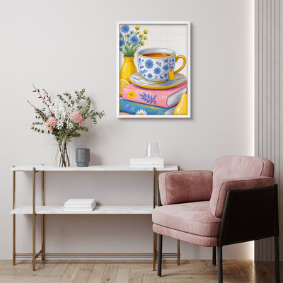 Blue Floral Teacup Still Life Framed Wall Art Prints - Cozy Kitchen Decor for Dining Room