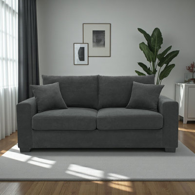 Oliver 69"W Upholstered Loveseat with Textured Fabric, with 2 Throw Pillows and Sturdy Plastic Legs