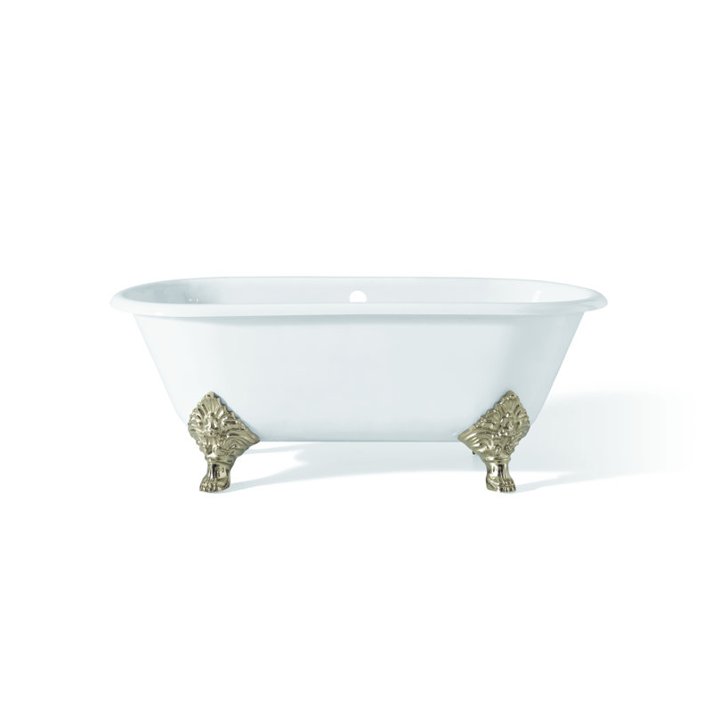 Janeese 70'' x 32'' Soaking Cast Iron Bathtub, Polished Nickel, White Interior with White Exterior