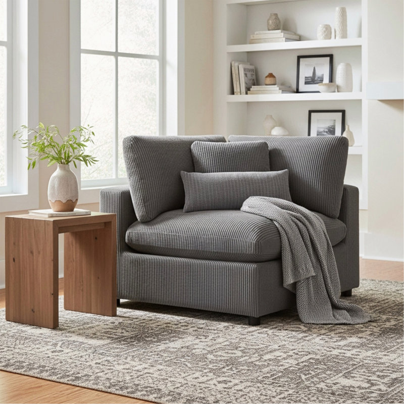 Coin d'angle - Velours côtelé gris anthracite, Gris anthracite