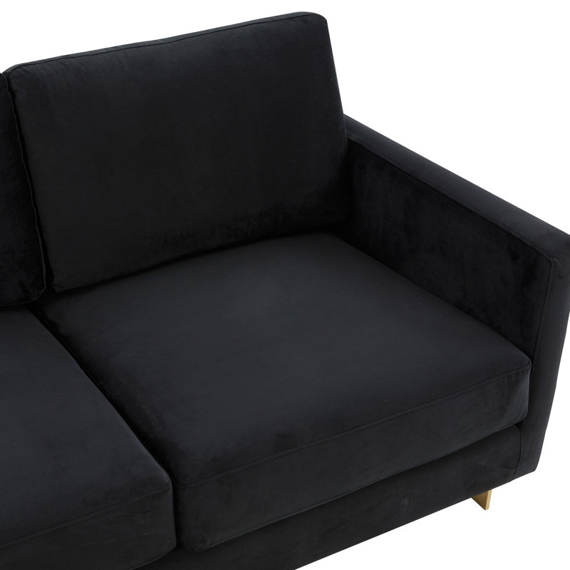 Canapé confortable en velours 3 places avec base en acier inoxydable Bellago, Nuit noire