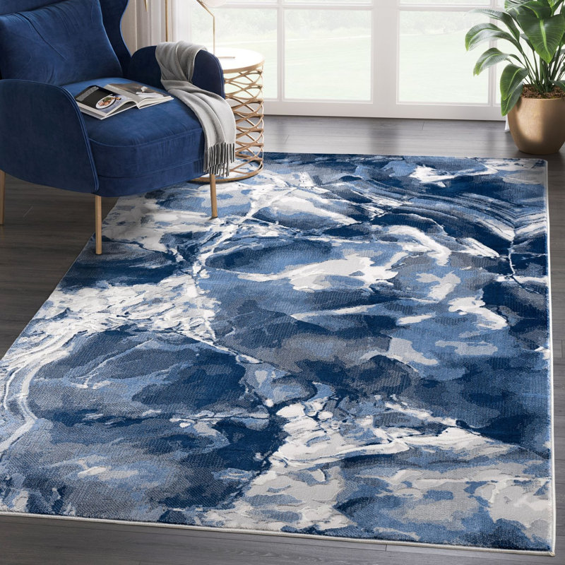 Tapis bleu / gris Rosalina REG110A, Rectangle 5 pi 3 po x 7 pi 6 po