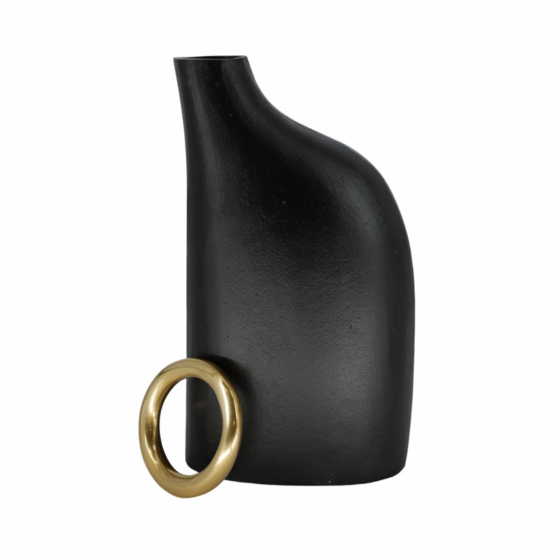Grand vase noir avec anneau Rouen, H 18 po x l 10 po x P 10 po