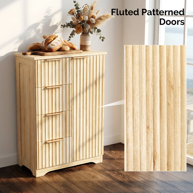 Grille Sideboard With 1- Door And 4-Drawer, Brown