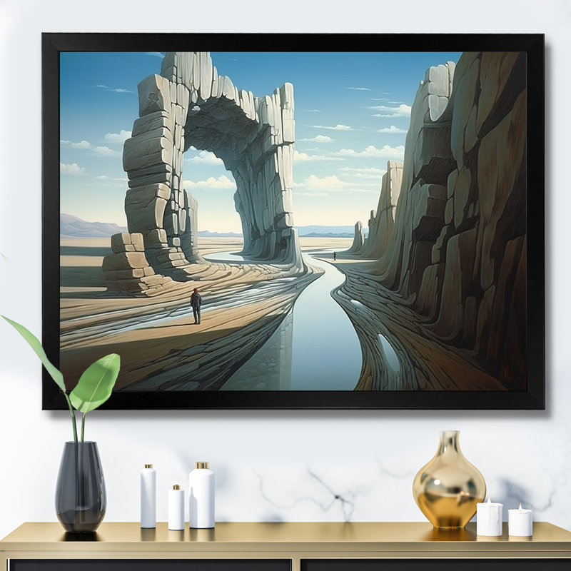 Art mural surréalisme surréalisme, Cadre d'angle fermé noir, H 24 po x l 32 po x P 1 po
