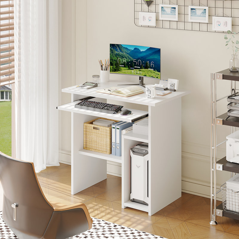 Bureau d'ordinateur portable avec tablette de bureau, Blanc / Blanc