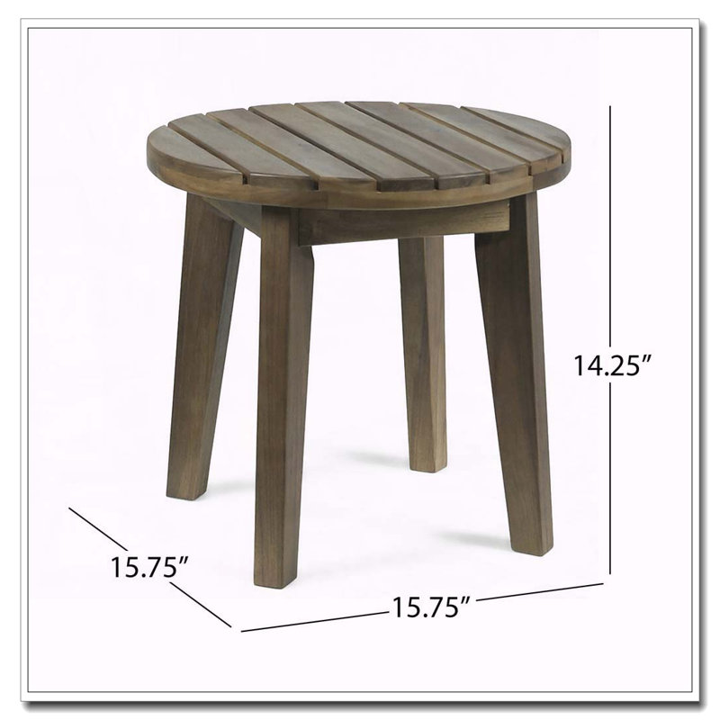 16" Acacia Wood Side Table, Grey