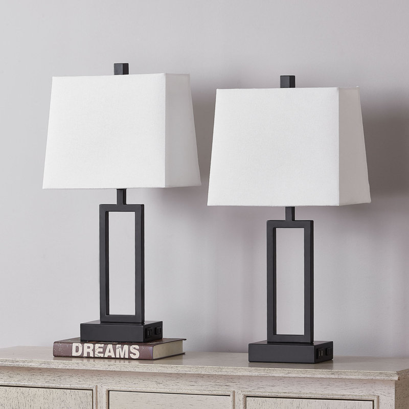 Damajae 23.5" Metal USB Table Lamp Set with Touch Control and AC Outlet