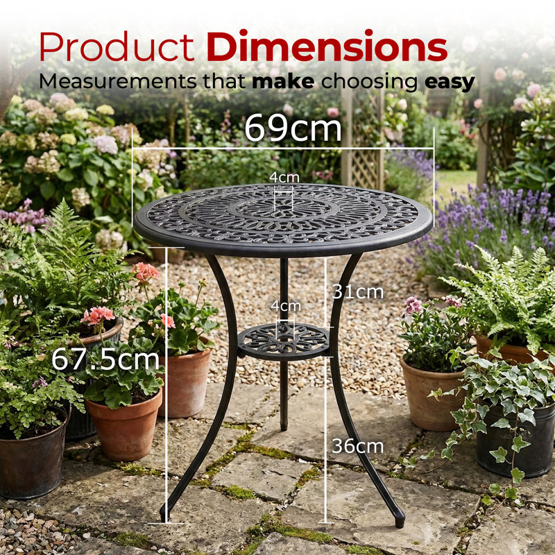 POSITANO Garden & Patio Grey Cast Aluminium Bistro Table, Black
