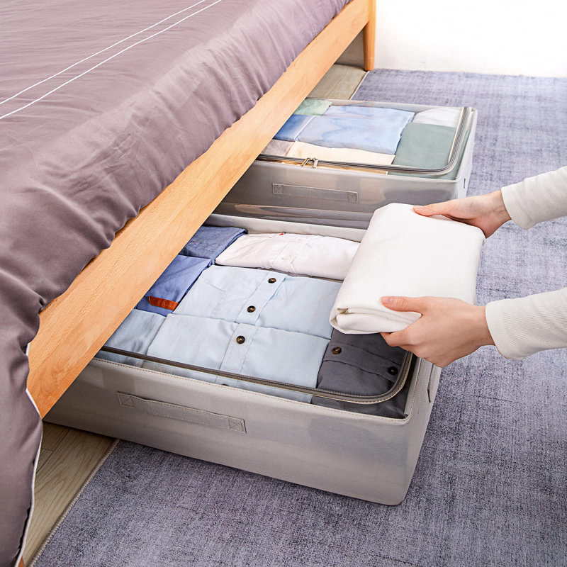 Foldable Stackable Under Bed Storage Box, Oxford Cloth Sturdy Under Bed Container, Grey